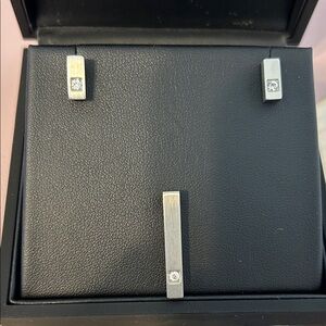 Steelx Stainless Steel Bar Stud Earrings and Pendant Set with Crystal - Silver